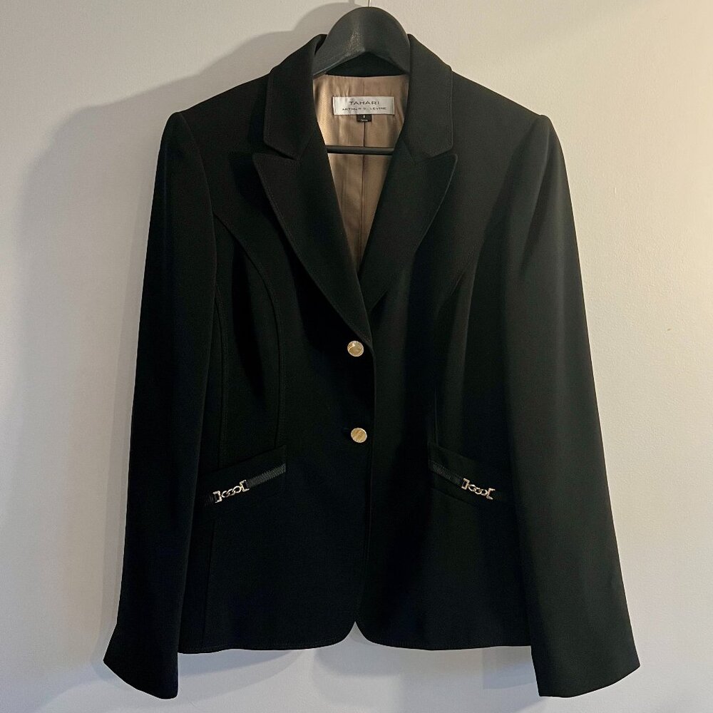 Tahari Arthur S. Levine Black Blazer with Gold Accents Size 8